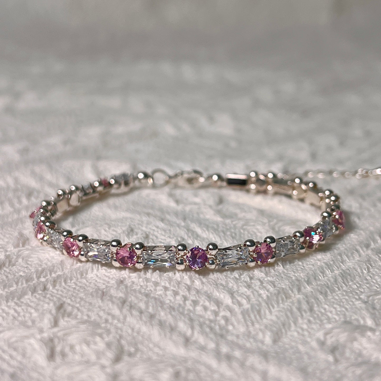 Sparkling Pink Clear Gemstone Bracelet - Elegant Jewelry