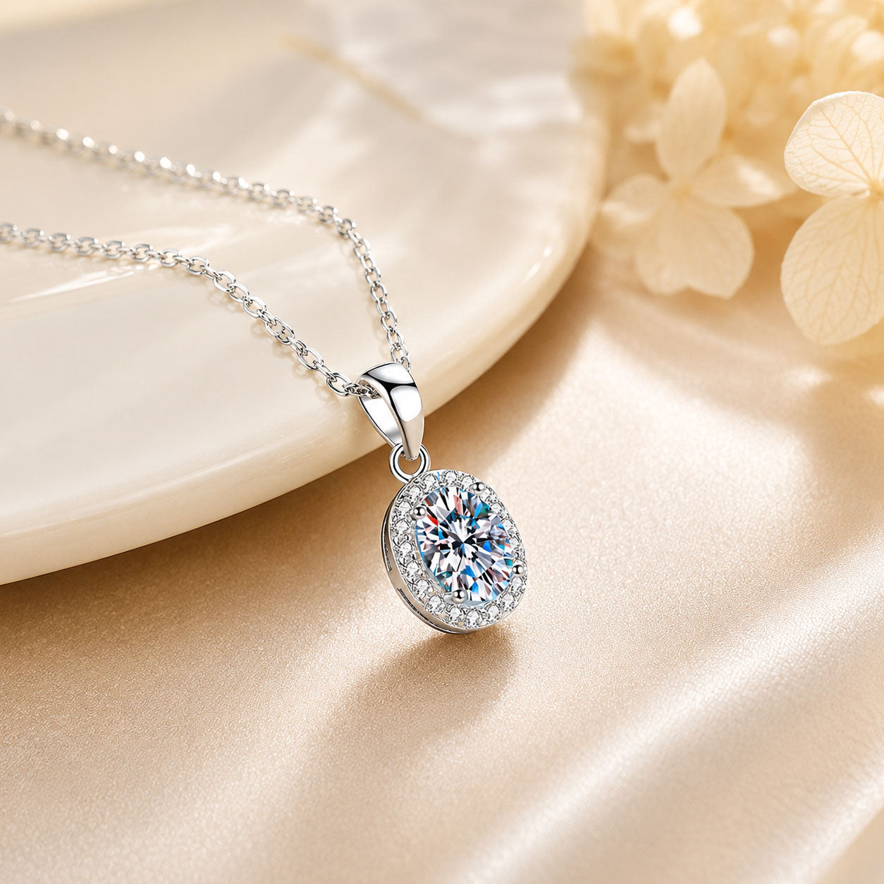 Oval Lab-Grown Diamond Halo Necklace