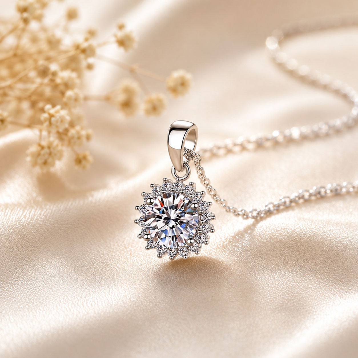 Lab-Grown Diamond Halo Necklace