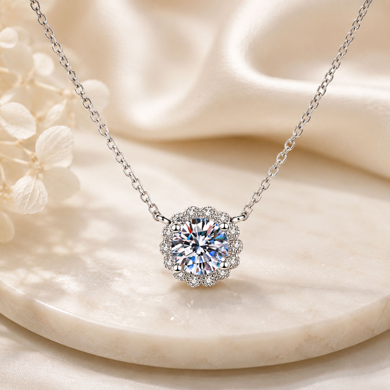 Lab-Grown Diamond Halo Necklace