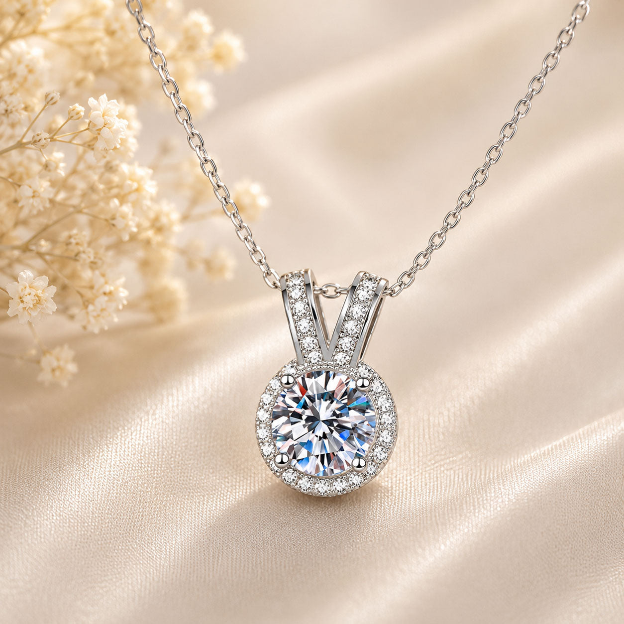 Lab Diamond Bunny Ear Pendant Necklace