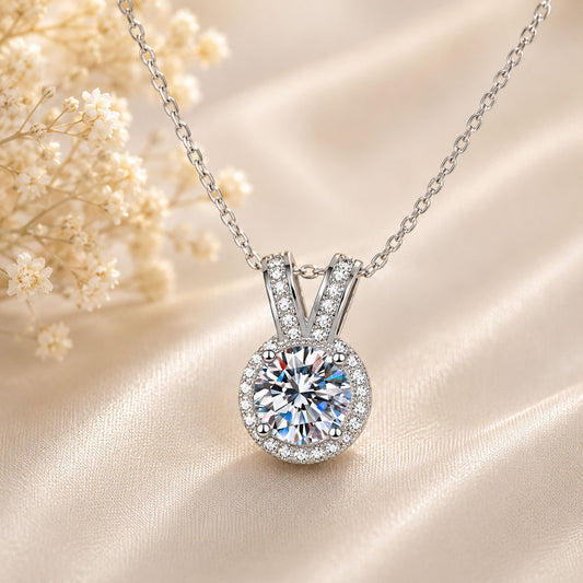 Lab Diamond Bunny Ear Pendant Necklace