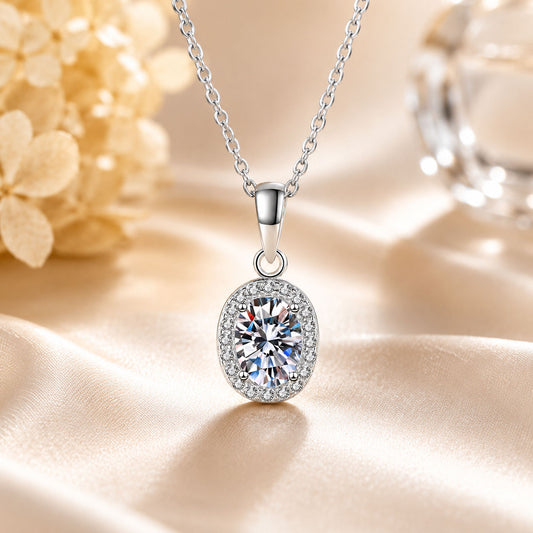 Oval Lab-Grown Diamond Halo Necklace