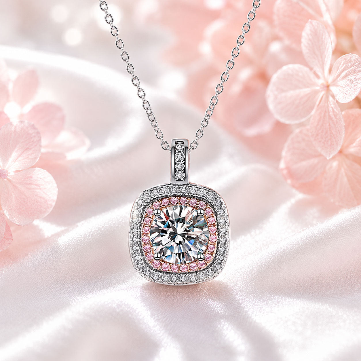 Pink Halo Lab-Grown Diamond Necklace